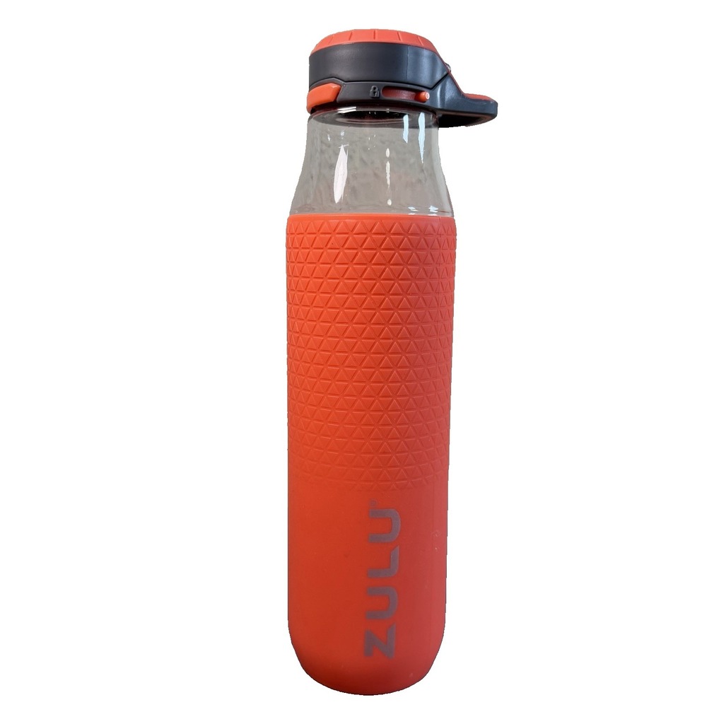 ZULU 34 oz Water Bottle Orange Flip Lock Lid Silicone Sleeve Plastic BPA Free